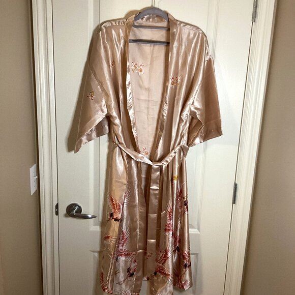 Women's Flamingo Bird Bath Robe Kimono Sleeves Housecoat Wrap Robe Wedding - Picture 1 of 8